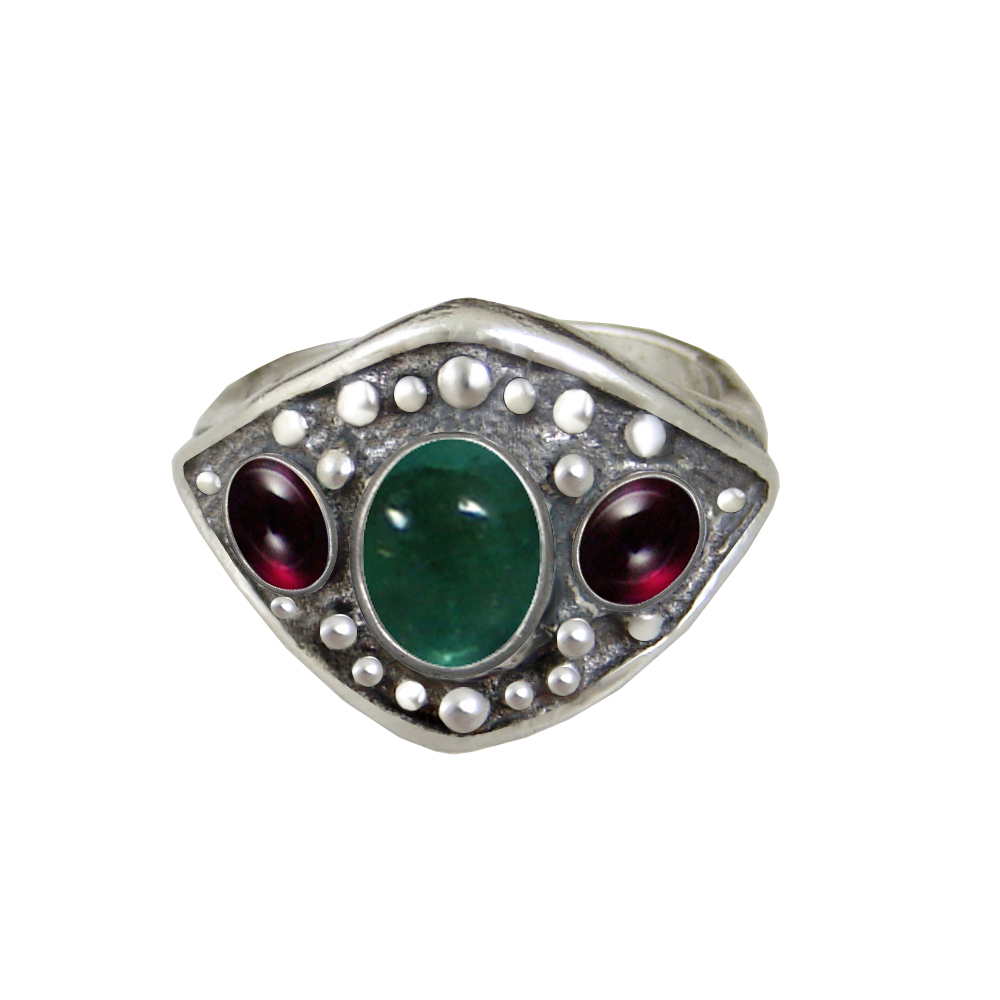 Sterling Silver Medieval Lady's Ring with Fluorite And Garnet Size 9